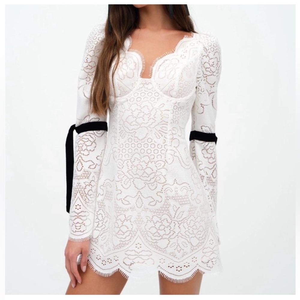 NWT For Love and Lemons Araceli white lace mini dress